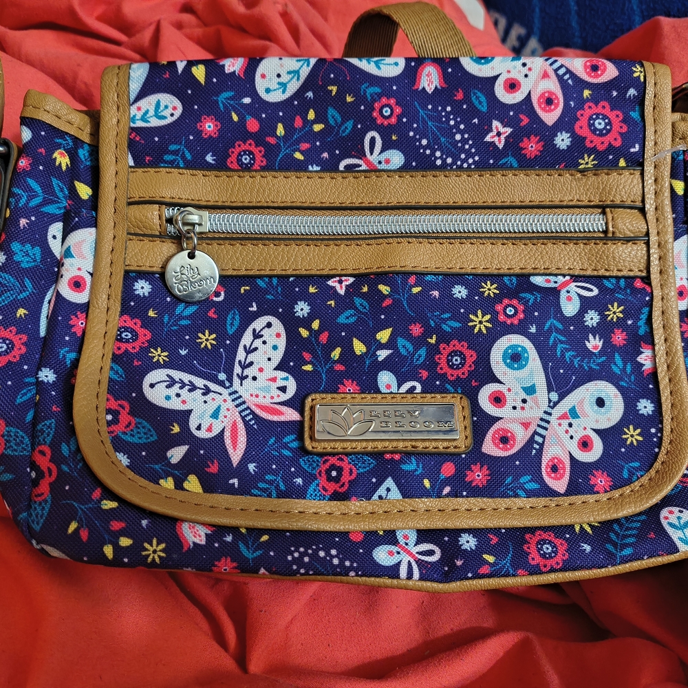 Lily Bloom Navy and Pink Butterfly Crossbody Bag
